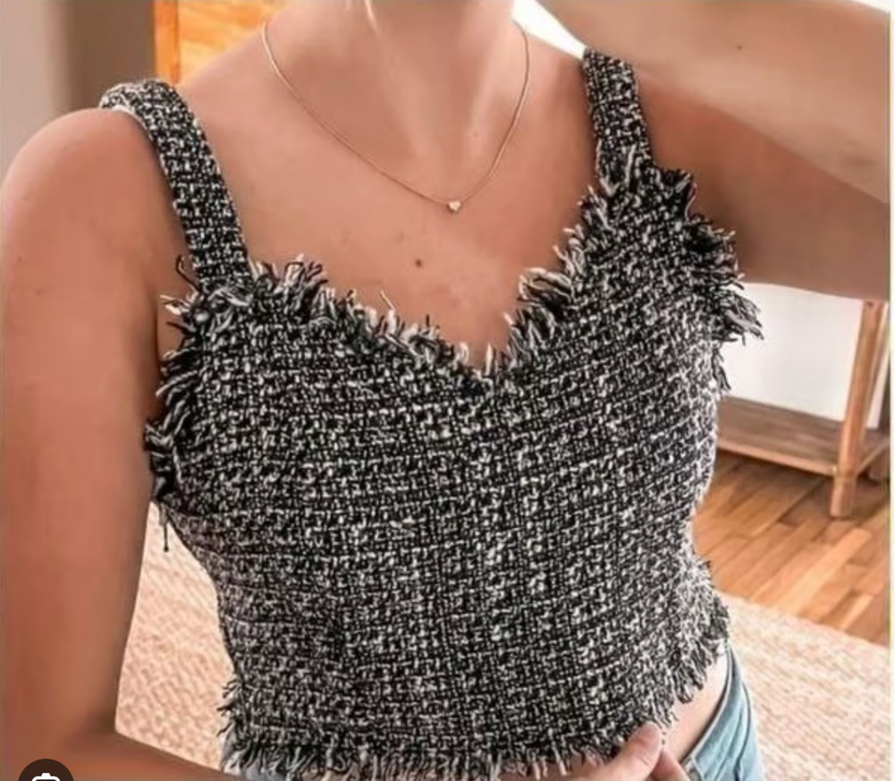 Mare Mare x Anthropologie Tweed Crop Top Large Frayed Square